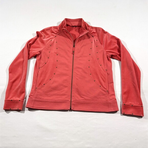 St. John Marie Pink Velour Womens Old Money Embellished Track Jacket Zip Sz S - Picture 1 of 9